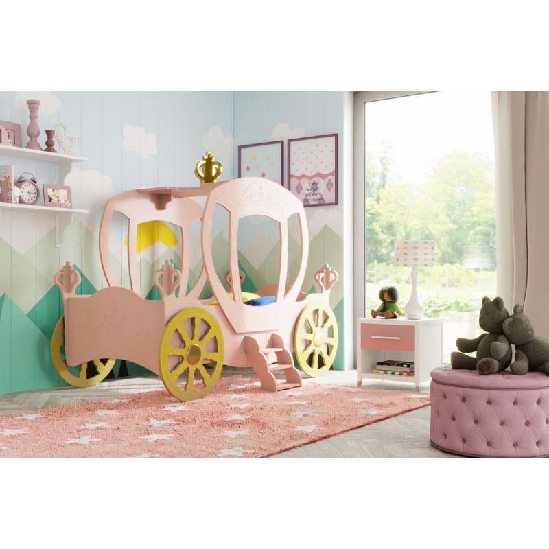 Prinsesse Carriage børneseng Rosa - med Madras 90 x 190 cm