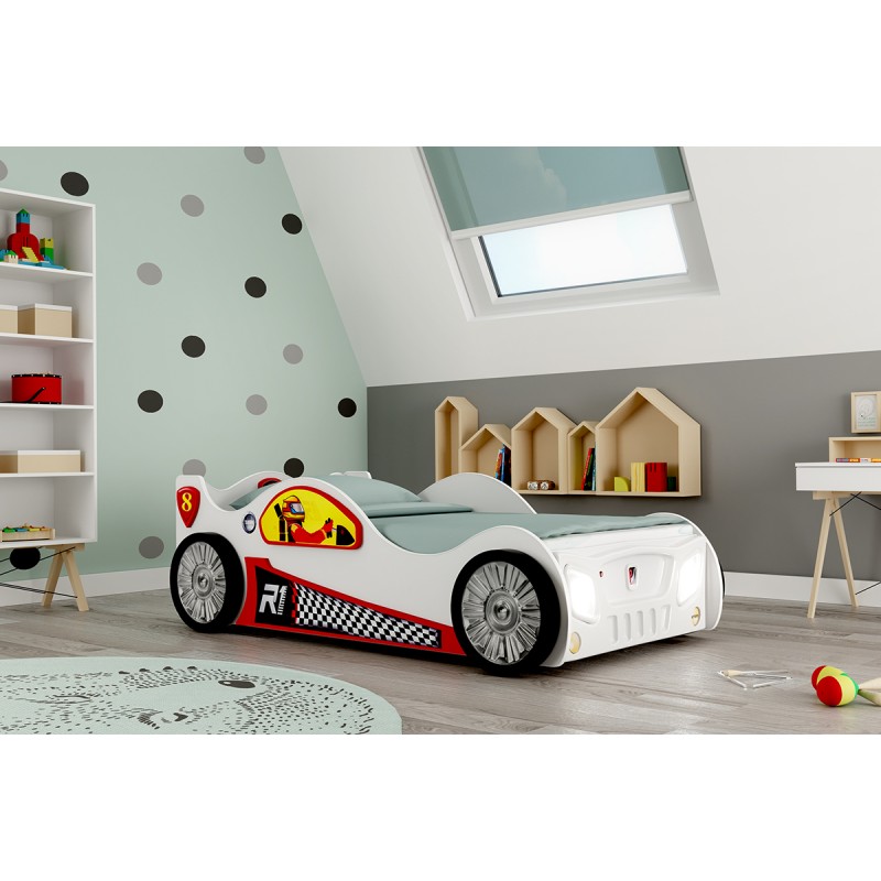Monza Racer hvid børneseng med Madras - 90 x 190 cm