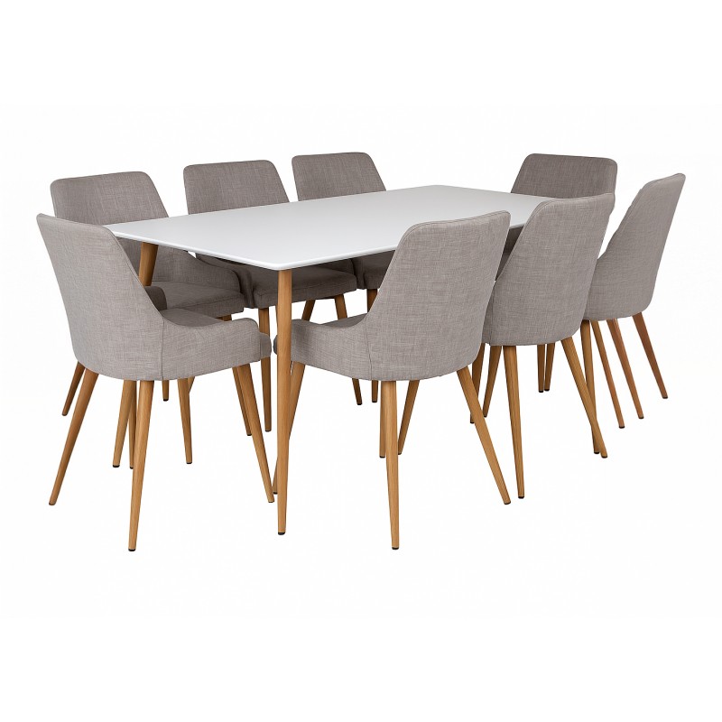 Spisebordssæt Polar 180 x 90 med 6 x Spisebordsstole Plaza