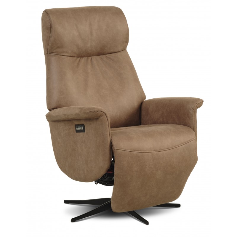 Tristan lænestol med indbygget skammel og 2 motorer - Almond Bull microfiber læder