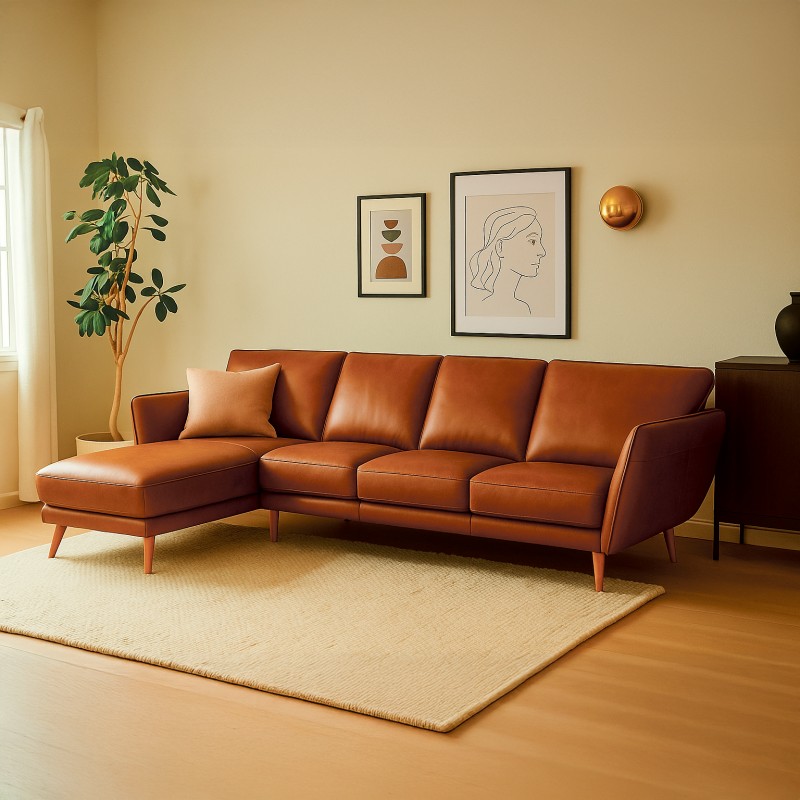 Liam Chaiselong sofa Cognac - Venstrevendt