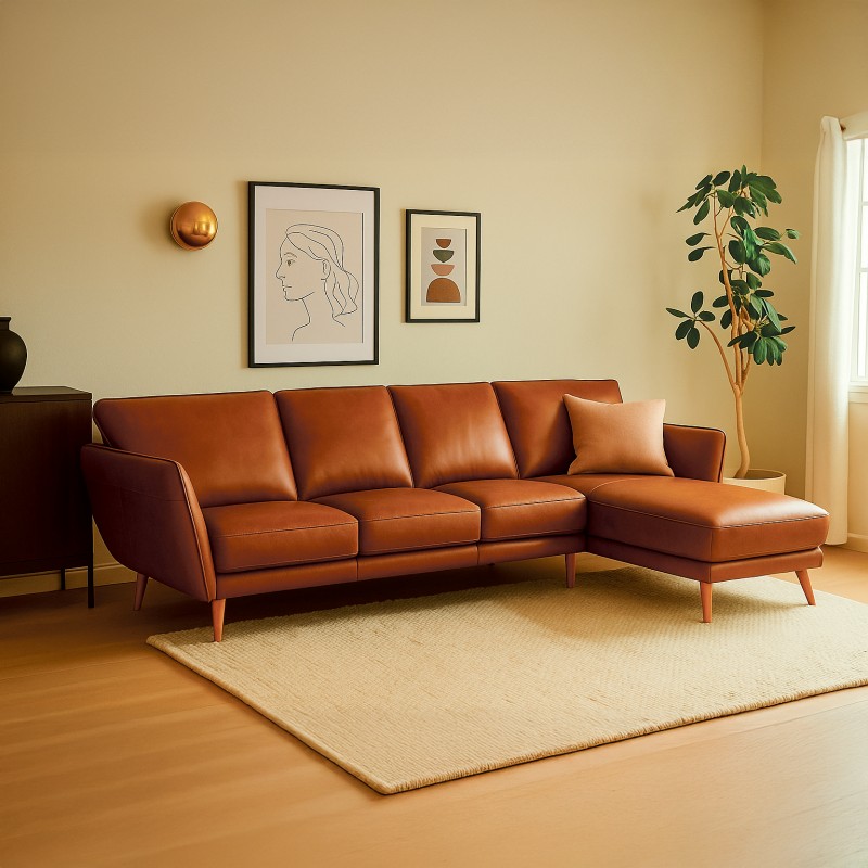 Liam Chaiselong sofa Cognac - Højrevendt