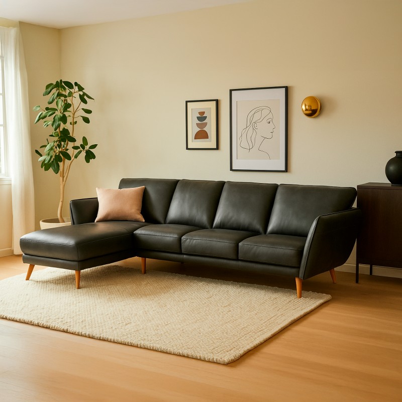 Liam Chaiselong sofa Sort læder- Venstrevendt