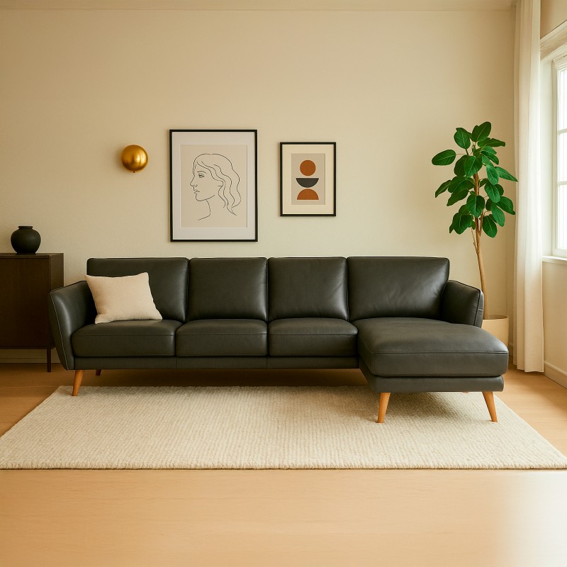 Liam Chaiselong sofa Sort læder- Højrevendt