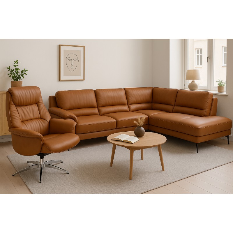 Agedrup Læderhjørnesofa - Højrevendt