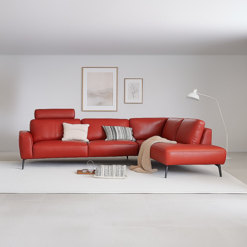 Copenhagen Rød læderhjørnesofa - Højrevendt
