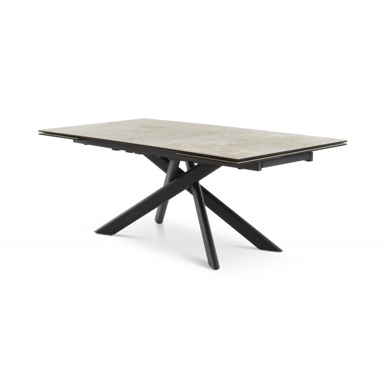 Hudson spisebord med 2 tillægsplader - Taupe keramik og sort metal 200 cm kan udvides til 300 cm