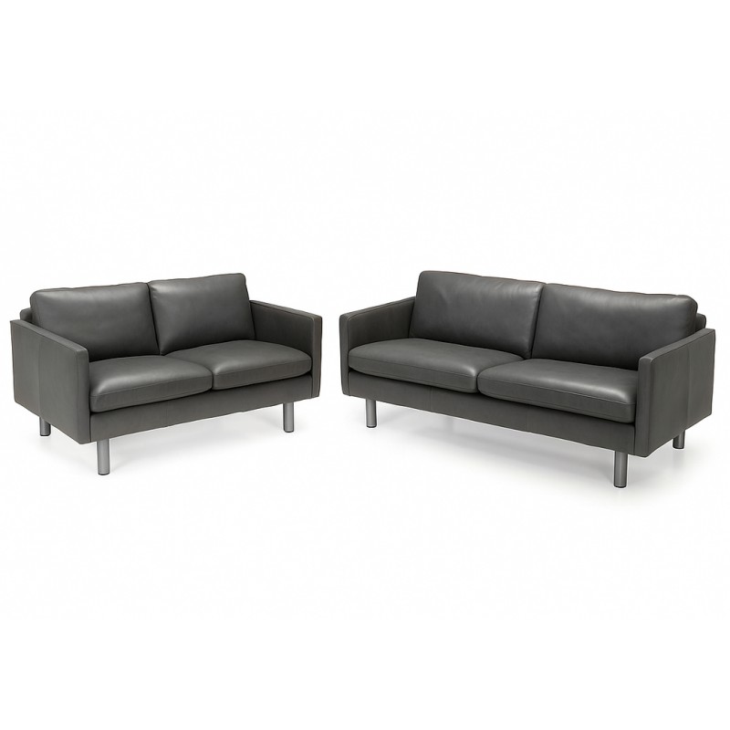 Glostrup 2+3 pers lædersofasæt Sort