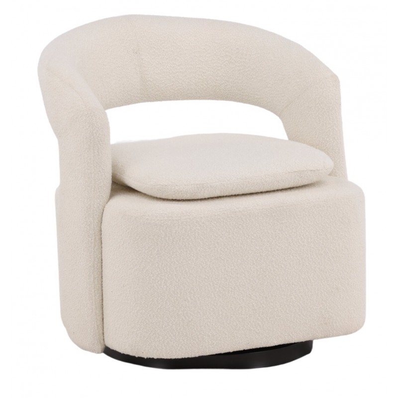 VENTURE DESIGN Laurel drejestol, m. armlæn - hvid bouclé stof og sort stål