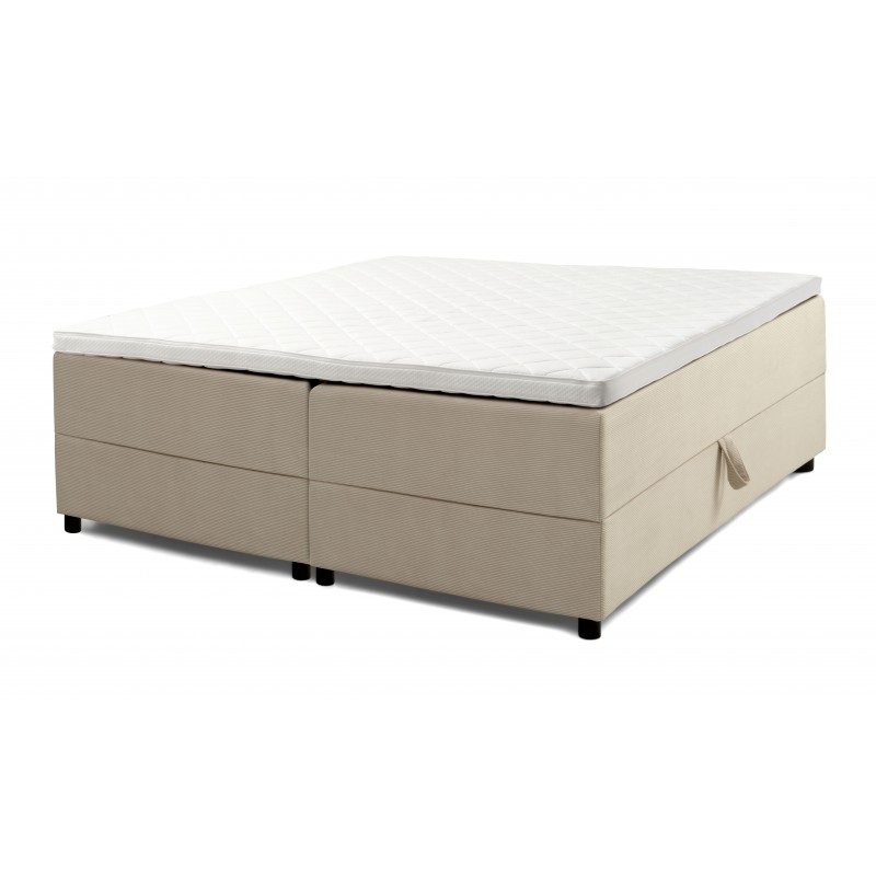 SPACE 7-Zonet 160x200 cm Boksmadras seng med opbevaring Beige Fløjl