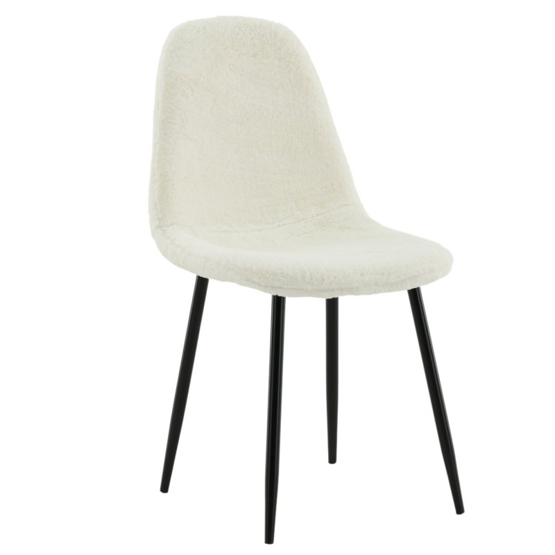 VENTURE DESIGN Polar Fluff spisebordsstol - hvid polyester teddystof og sort metal