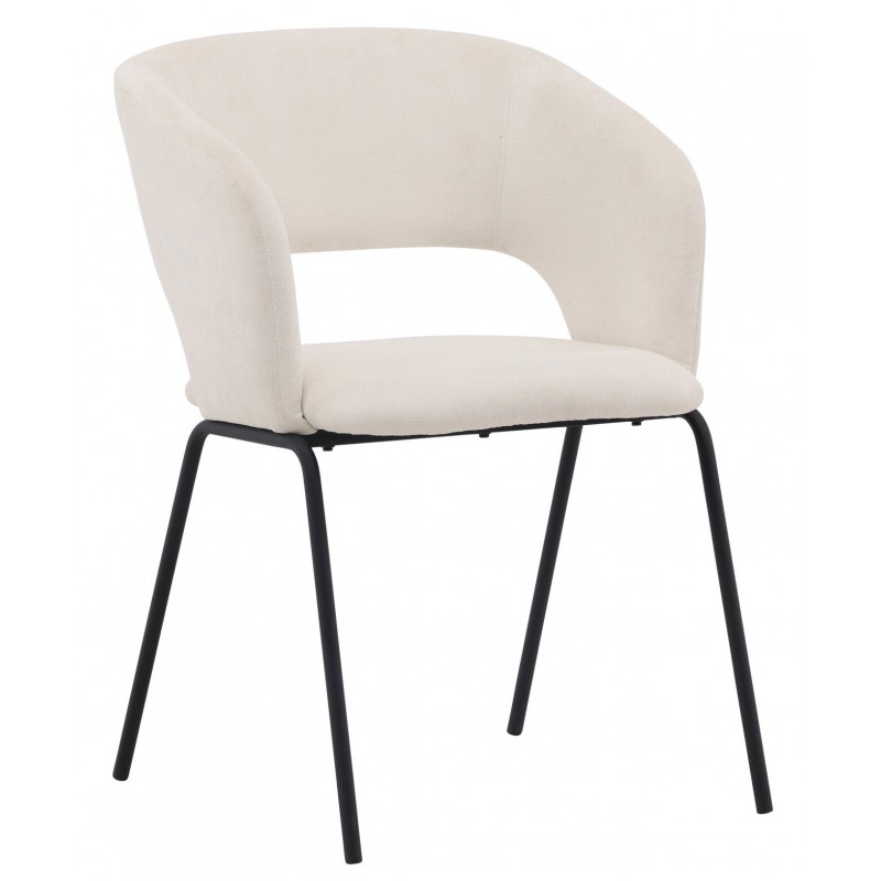 VENTURE DESIGN Day spisebordsstol, m. armlæn - hvid hør og mat sort stål