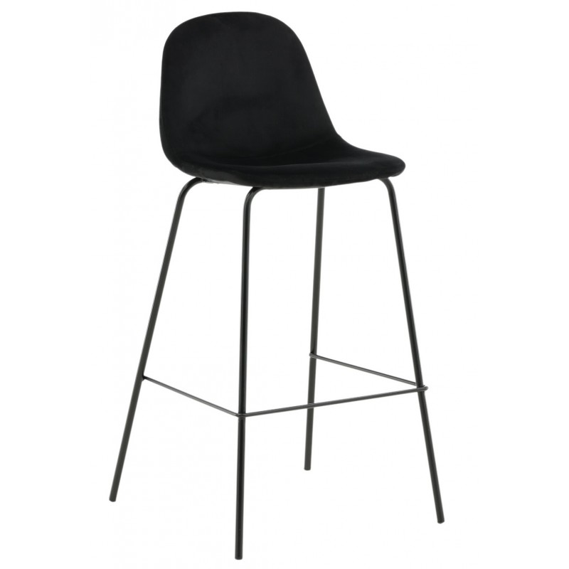 VENTURE DESIGN Polar barstol, m. ryglæn og fodstøtte - sort velour og sort jern