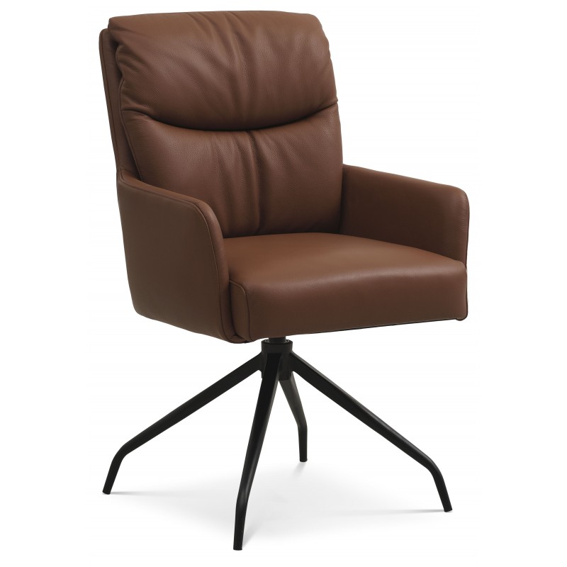 Lotus Spisebordsstol med armlæn - Cognac Semianilinlæder