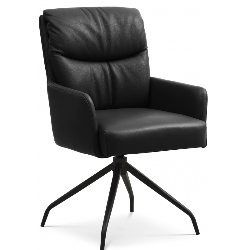 Lotus Spisebordsstol med armlæn - Sort Semianilinlæder