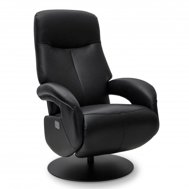 Bull lænestol med 2 motor og indbygget skammel - Sort læder