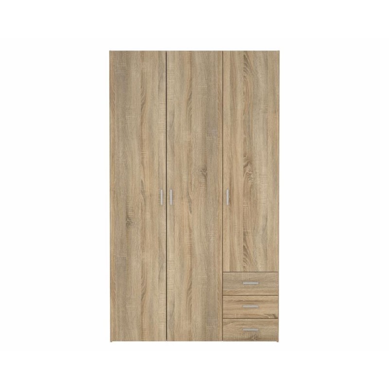 Garderobeskab Vesterholm Space 3-dørs 3-skuffers natur egestruktur H200xB116xD50 cm FSC
