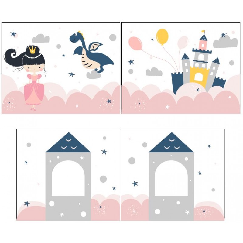 Sengeforhæng til halvhøj seng – Prinsesse Sophie, hvid/lyserød (PINO/SCOTT)