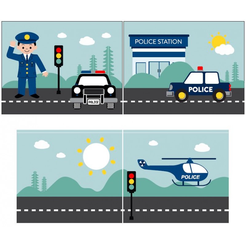 Legetæppe-forhæng til mellemhøj seng – Politi, blå