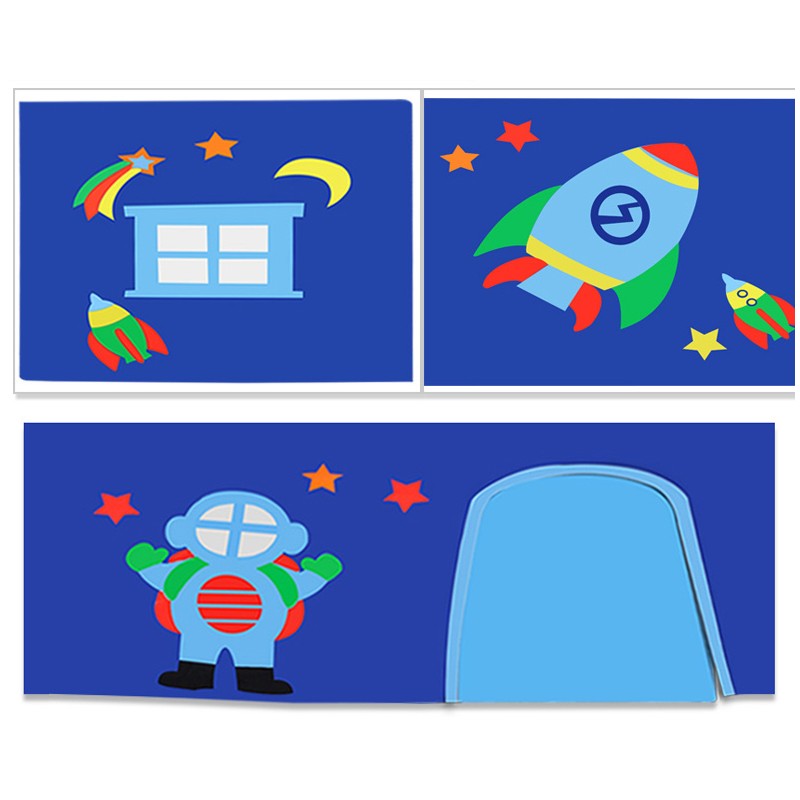 Legetæppe gardinsæt til halvhøj seng – Astro, blå (bomuld)