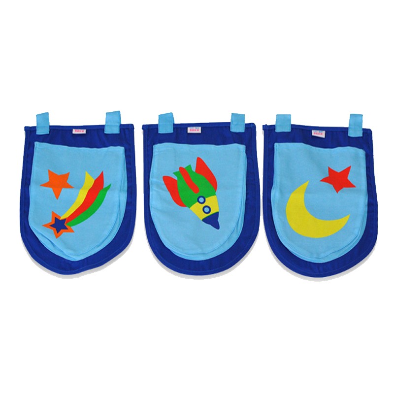 Opbevaringslommer til mellemhøj seng – Astro, blå (3 stk.)