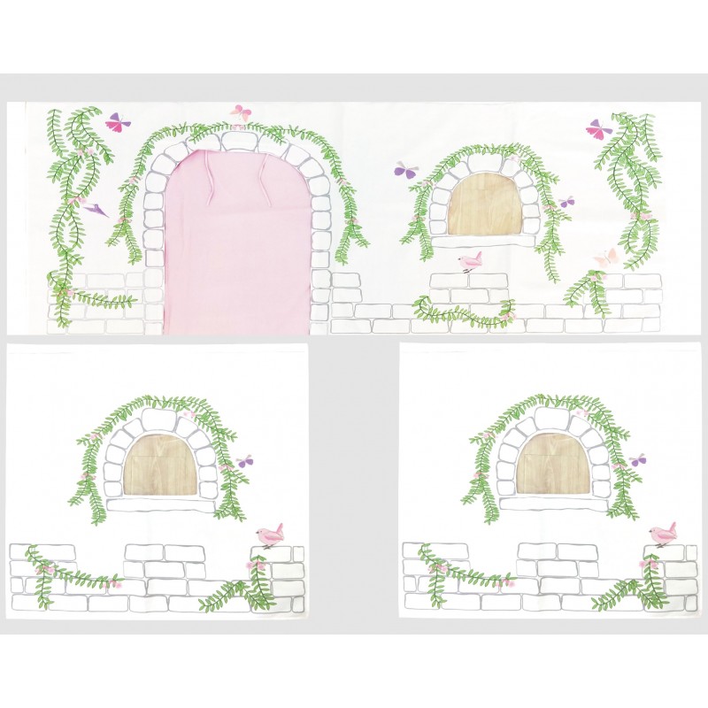 Legetæppe gardin til halvhøj seng – Birdy, hvid/lyserød