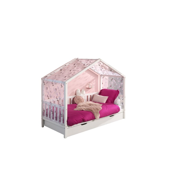 Sengehimmelsæt til hus-seng – DALLAS, sommerfugl, hvid