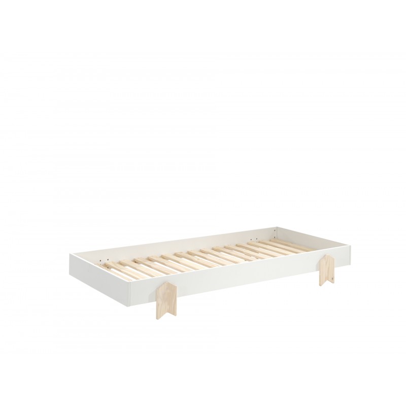 Enkeltseng 90 x 200 cm – Modulo, hvid stabelbar med pileben
