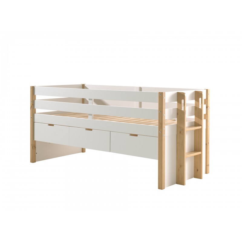 Halvhøj seng 90 x 200 – Margrit, natur/hvid