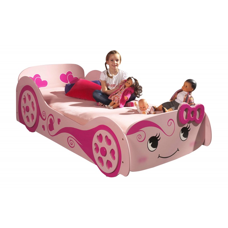 Børneseng bil 90 x 200 cm – lyserød LOVE CAR