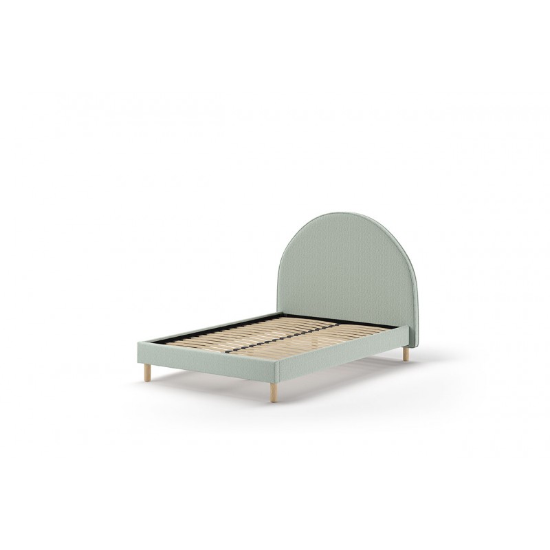 Seng med sengegavl 140 x 200 – Moon i olivengrøn bouclé