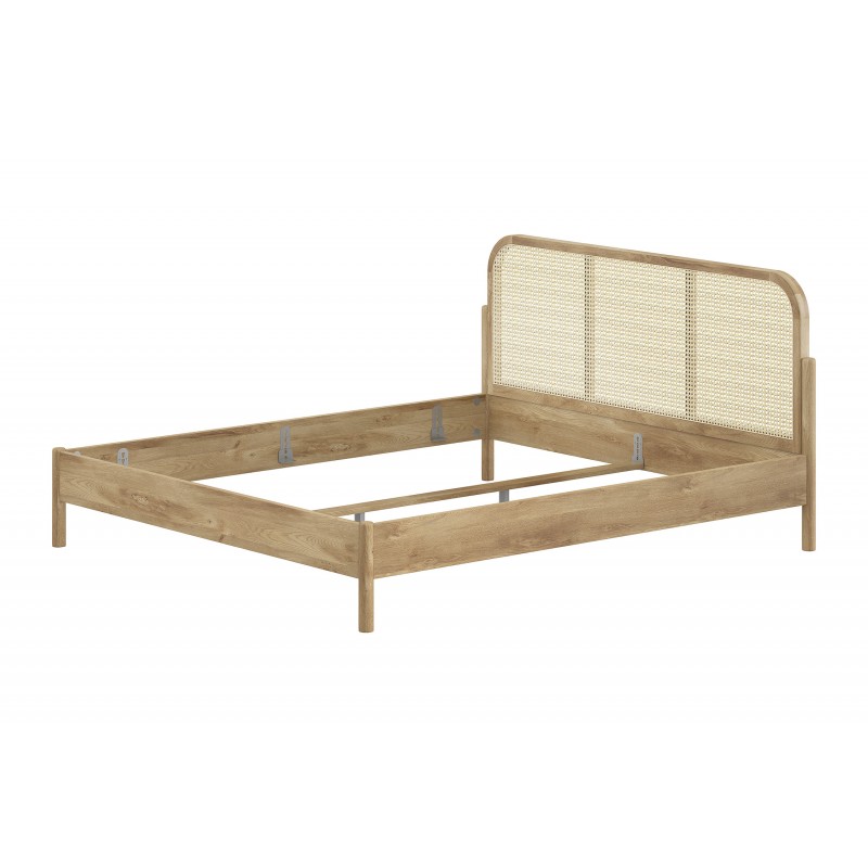Dobbeltseng 180 x 200 cm – Olive i eg med rattan gavl