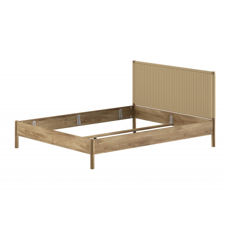 Dobbeltseng 160 x 200 cm – Olive i eg med flettet gavl