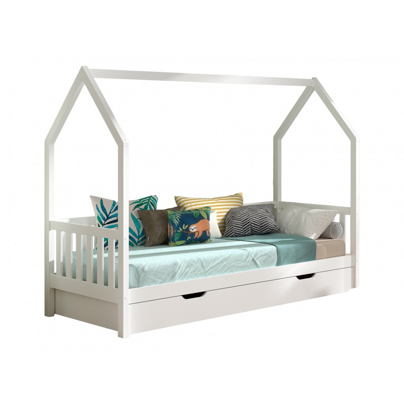 Seng med hustag Cabane 90×200 cm – Hvid (inkl. skuffe)