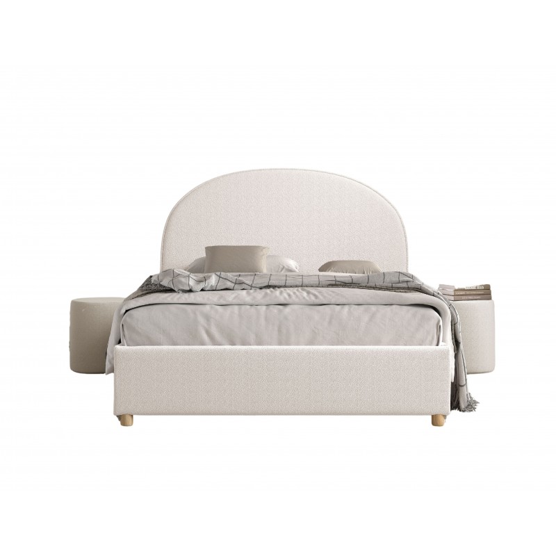 Seng med opbevaring 140 x 200 – Moon, hvid bouclé