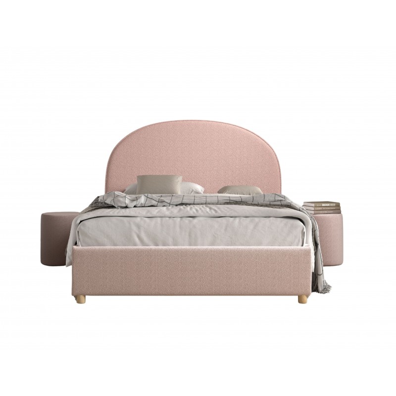 Seng med opbevaring 140 x 200 – Moon, lyserød bouclé