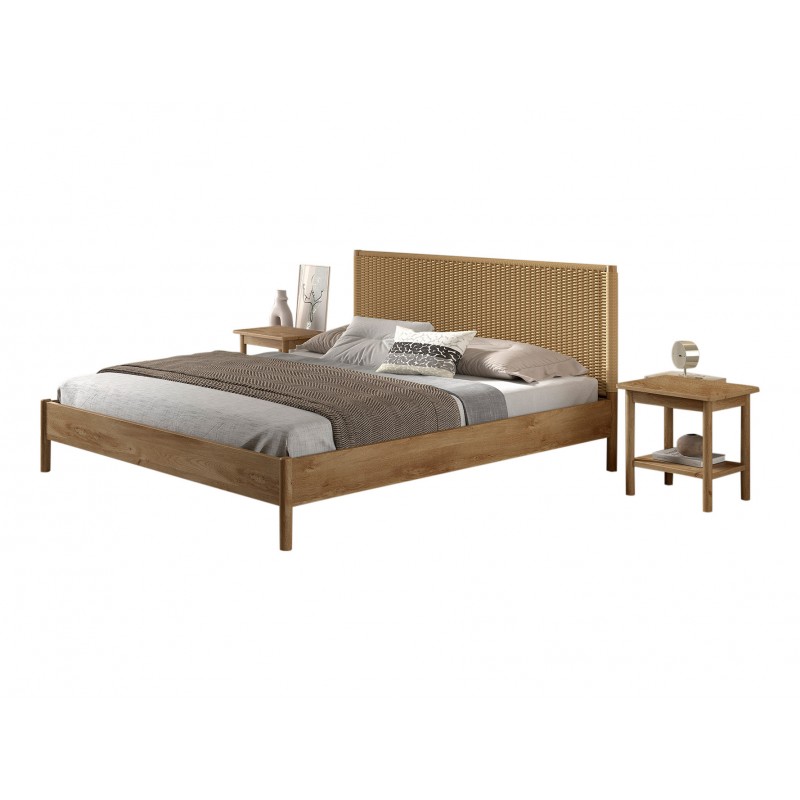 Dobbeltseng 180 x 200 cm – Olive i eg med flettet gavl