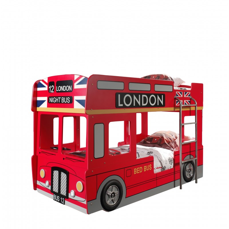 Køjeseng til børn – London bus, 90 × 200 cm, rød
