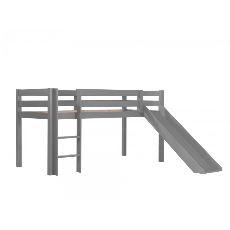 Loftseng med rutsjebane – Pino halvhøj 90 x 200 cm, grå