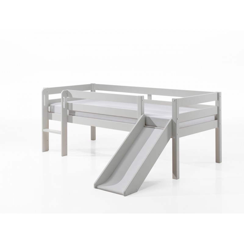 Halvhøj seng med rutsjebane 90 x 200 cm – Pino, hvid