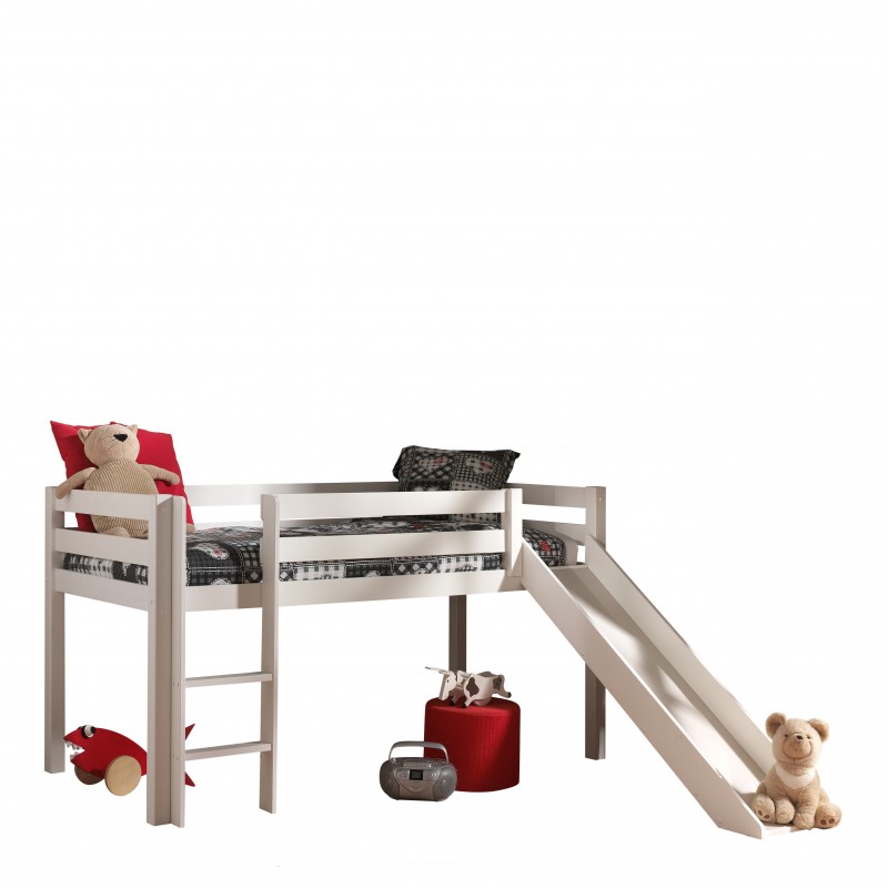 Halvhøj seng med rutsjebane 90 x 200 cm – Pino, hvid