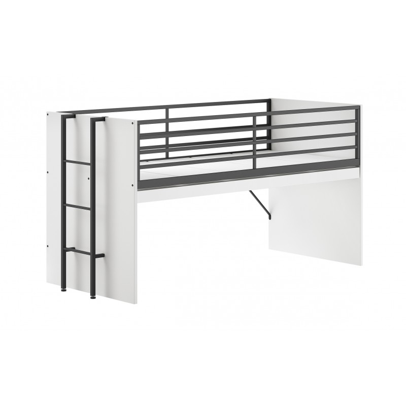 Loftseng til børn 90x200 – Sam halvhøj seng, hvid/sort