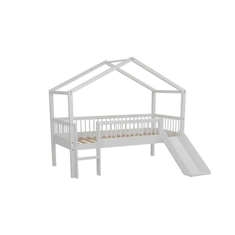 Halvhøj seng med rutsjebane 90 x 200 – Forrest Beech, hvid