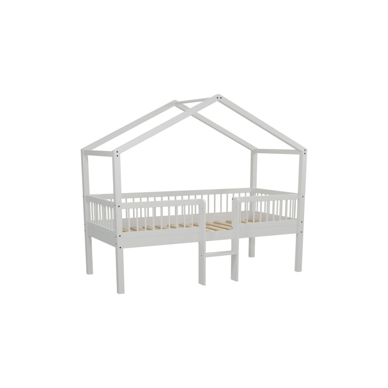 Halvhøj husseng med stige 90 × 200 cm – Forrest Bøg, hvid