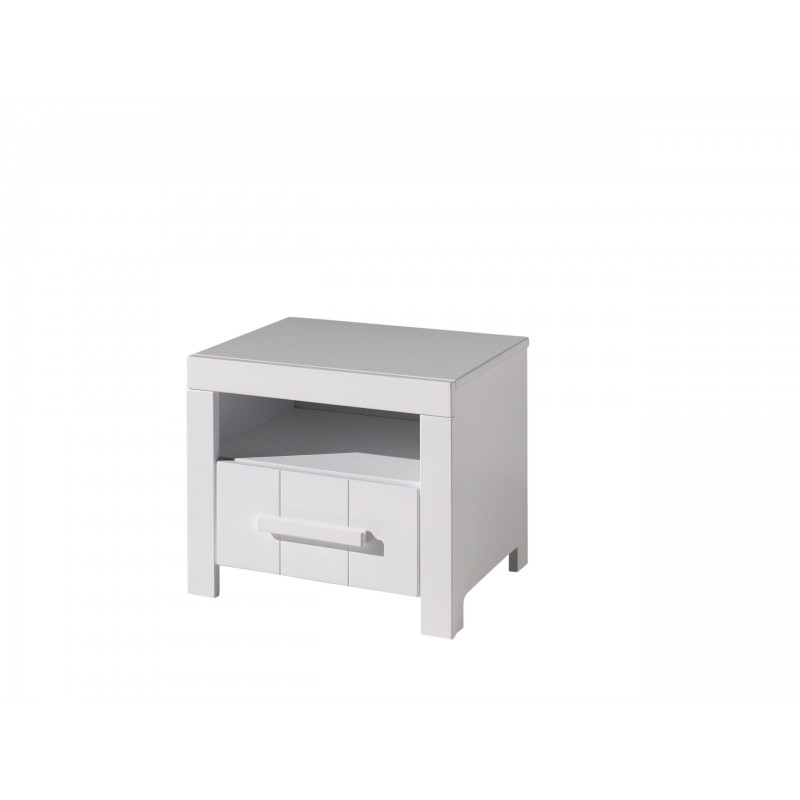 Sengebord Erik – hvid natbord i lakeret MDF og fyrretræ