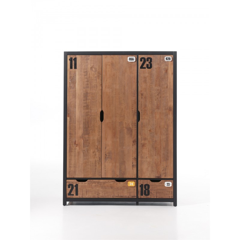 Garderobeskab i fyrretræ – Alex, natur, 3 døre