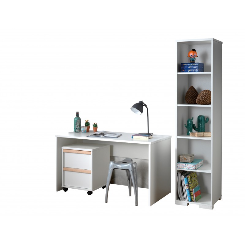 Børneskrivebord med reol – London sæt, hvid