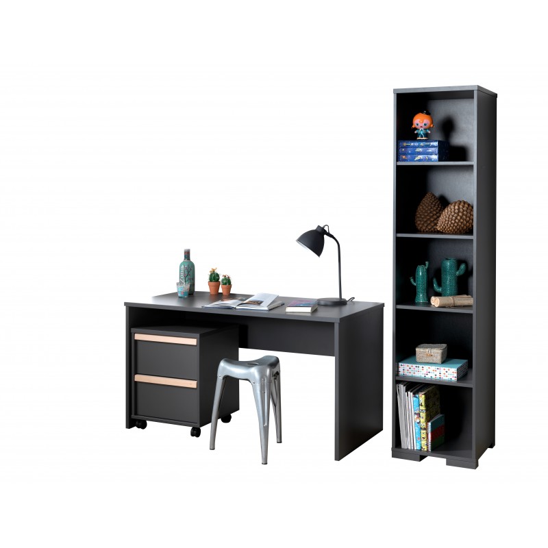 Børnemøbelsæt med skrivebord og reol – London, anthracit