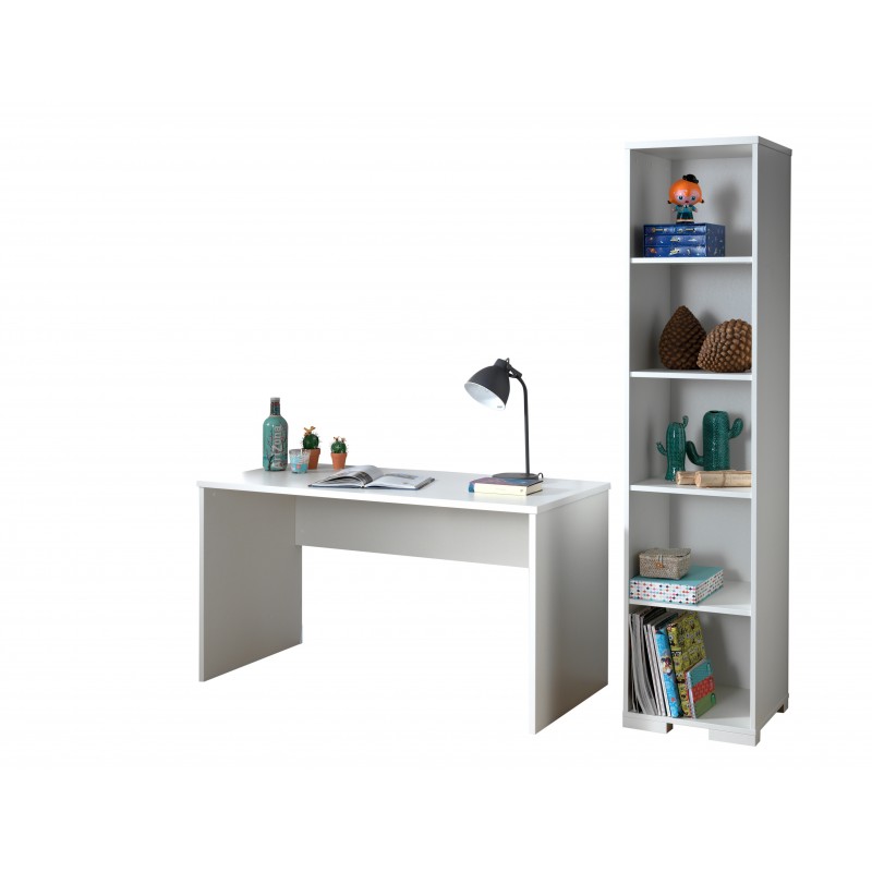 Børneskrivebord med reol – London sæt, hvid