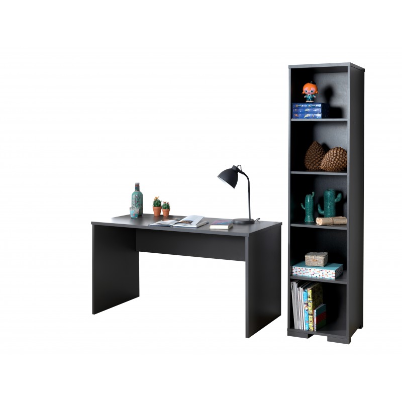 Skrivebord og bogreol til børneværelse – London sæt, antracit